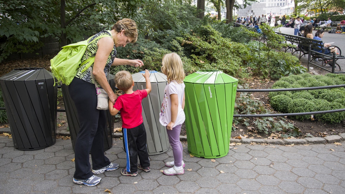 Central Park Conservancy Trash And Recycling Receptacles in Use